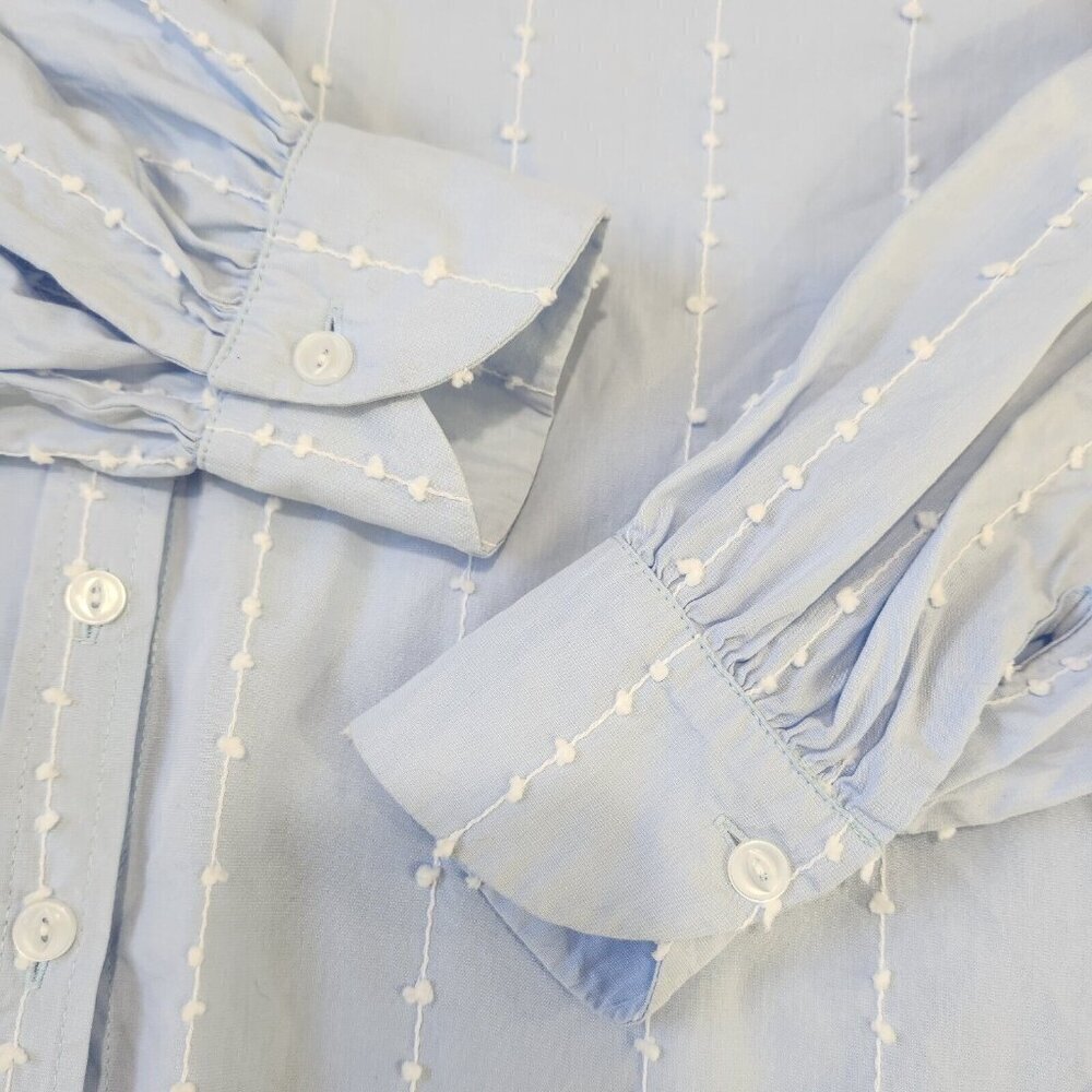 Tish Cox Button Up Blouse M/L Light Blue Swiss Dot Stripe‎ Cotton Oversized - Picture 6 of 11